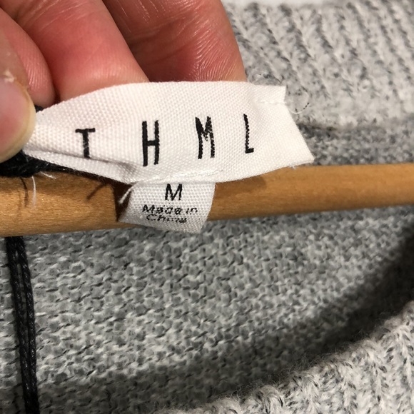 THML | Women’s Grey Ribbed Mixed Knit Bell Sleeve Chunky Sweater size Medium NEW - Picture 7 of 11